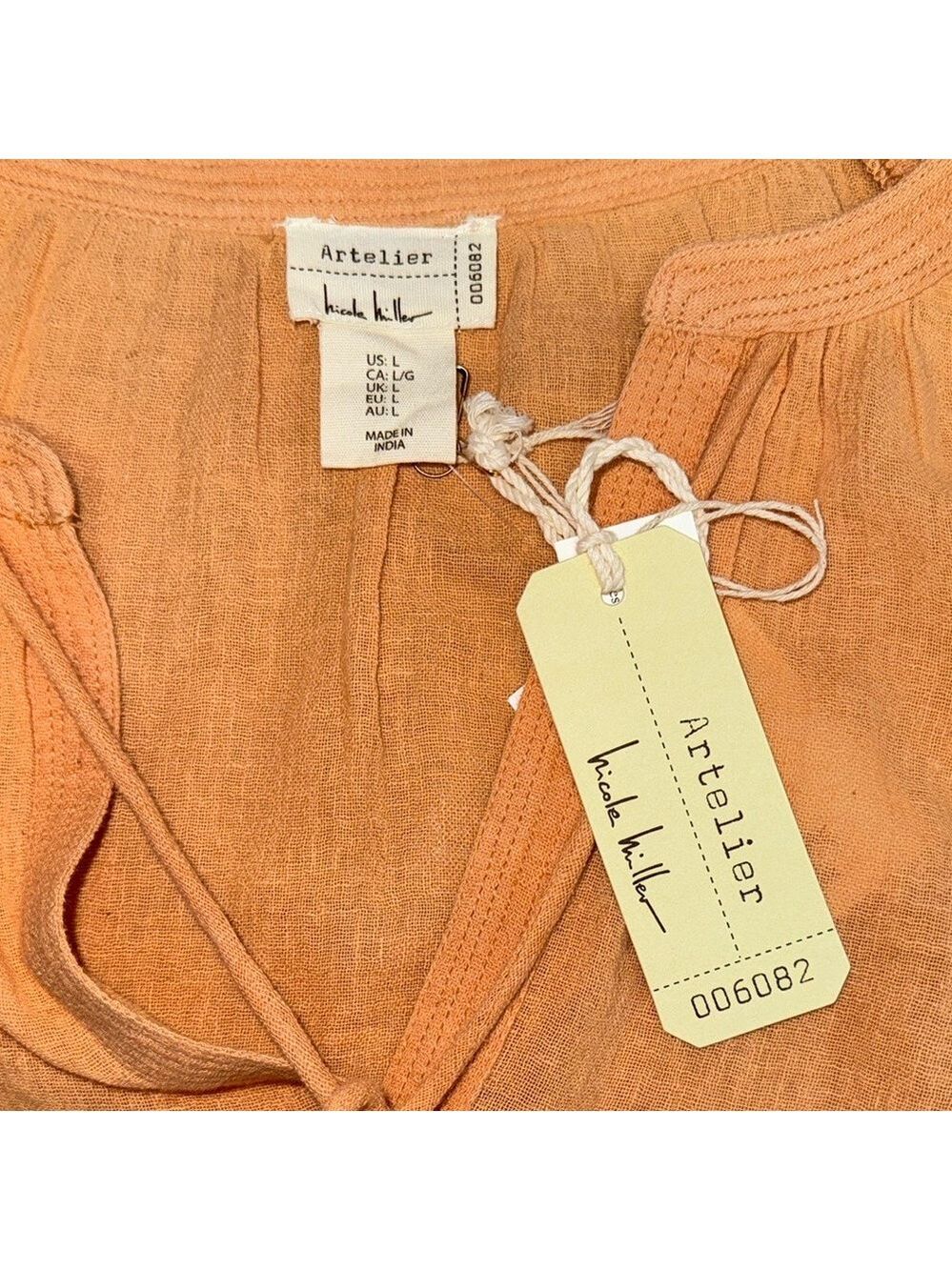 Atelier Nicole Miller Large Terracotta Eyelet Lace Peasant Blouse NWT - Picture 3 of 8